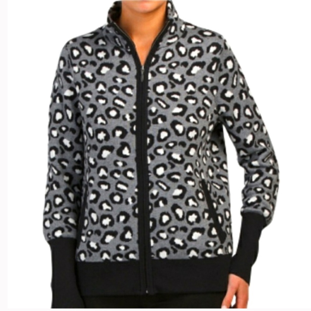 Rachel Zoe Leopard Zip-up Cardigan Sweater Mock Neck - Picture 1 of 9